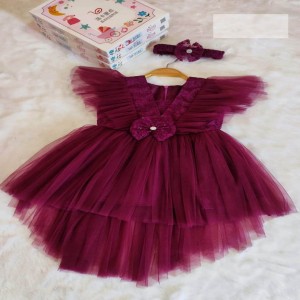 Baby Fluffy angel Dress Maroon