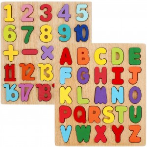 3-D Wooden Alphabet Puzzle Set,ABC Letter and Numbers Puzzles