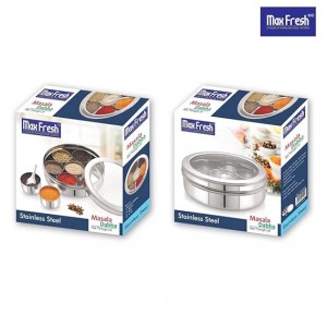 Stainless Steel Masala Dabba Spice Box With Transparent Glass Lids - 7 Pcs