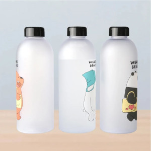 Water Bottles Cute Panda Bear Cup with Straw Transparent Cartoon 1000ml