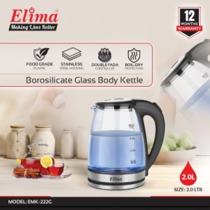 Elima EMK-222G Cordless Electric Glass Body Kettle - 2 Liter