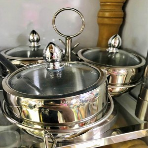 3pcs Stainless Steel Spice Jar with Revolving Stand Silver Color