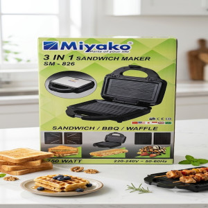 Miyako SM-826 Non-Stick Breakfast Maker (Sandwich / BBQ / Waffle) - 750 Watt