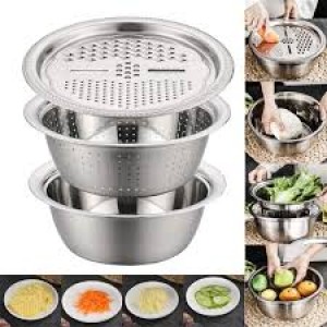 3 In 1 Stainless Steel Drain Basket Vegetable Cutter For Kitchen