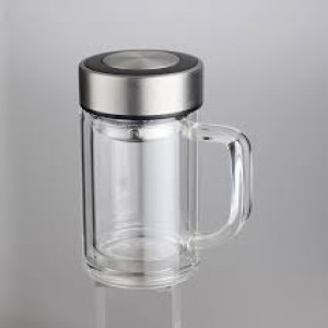 Office Glass Infuser Bottle Tea Tumbler Double Wall Glass Borosilicate Bottle Travel Mug Leakproof Tea Bottle with Strainer Carry Handle-340ml
