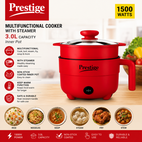 Prestige 3.0L Multifunction Electric Cooker with Steamer 1500W Non-Stick | Products | B Bazar | A Big Online Market Place and Reseller Platform in Bangladesh