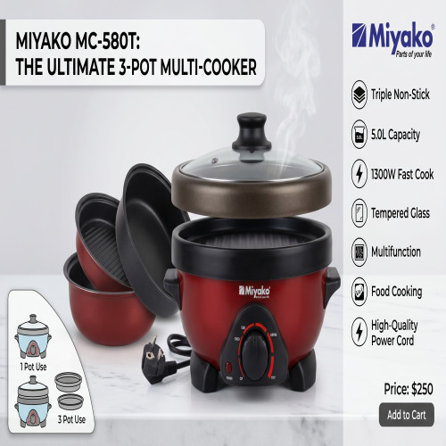 Miyako 5.0L (3 Pot) Multi-Cooker (MC-580T) 1500 Watt | Products | B Bazar | A Big Online Market Place and Reseller Platform in Bangladesh