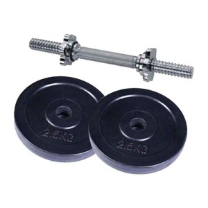 Combo Pack of Two Pieces Dumbbell Set With Stick - 5Kg - Black and Silver