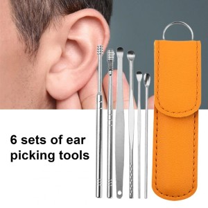 6Pcs Ear Wax Remove Kit with Leather Case Ear Cleaner Wax Removal Tool Earpick