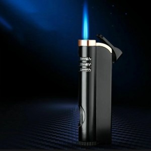 Windproff Gas Lighter Blue Flame Small Torch Refrinkable Bootan Metallic Lighter Thin Outdoor Portable Creative Cigarette Lighter